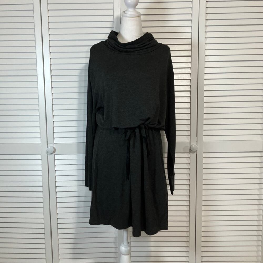 Loft Gray Cowl Neck Cinched Drawstring Waist Knee Length Dress Women M